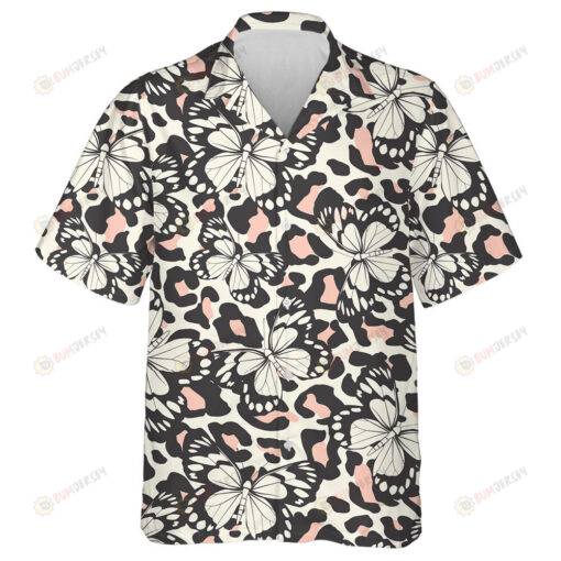 Trendy Animal Motif Butterfly On Leopard Skin Hawaiian Shirt