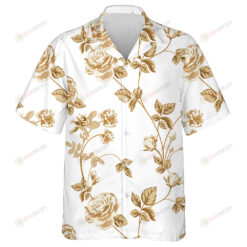 Trendy Floral Background With Golden Roses Flowers Design Hawaiian Shirt
