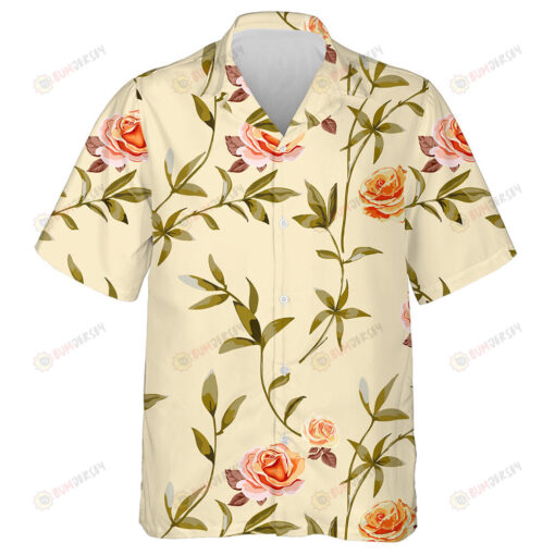 Trendy Floral Background With Yellow Orange Roses Flowers Hawaiian Shirt