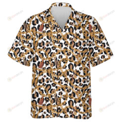 Trendy Gold Chains On Leopard Skin Hawaiian Shirt