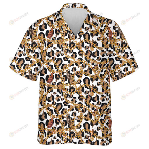 Trendy Gold Chains On Leopard Skin Hawaiian Shirt