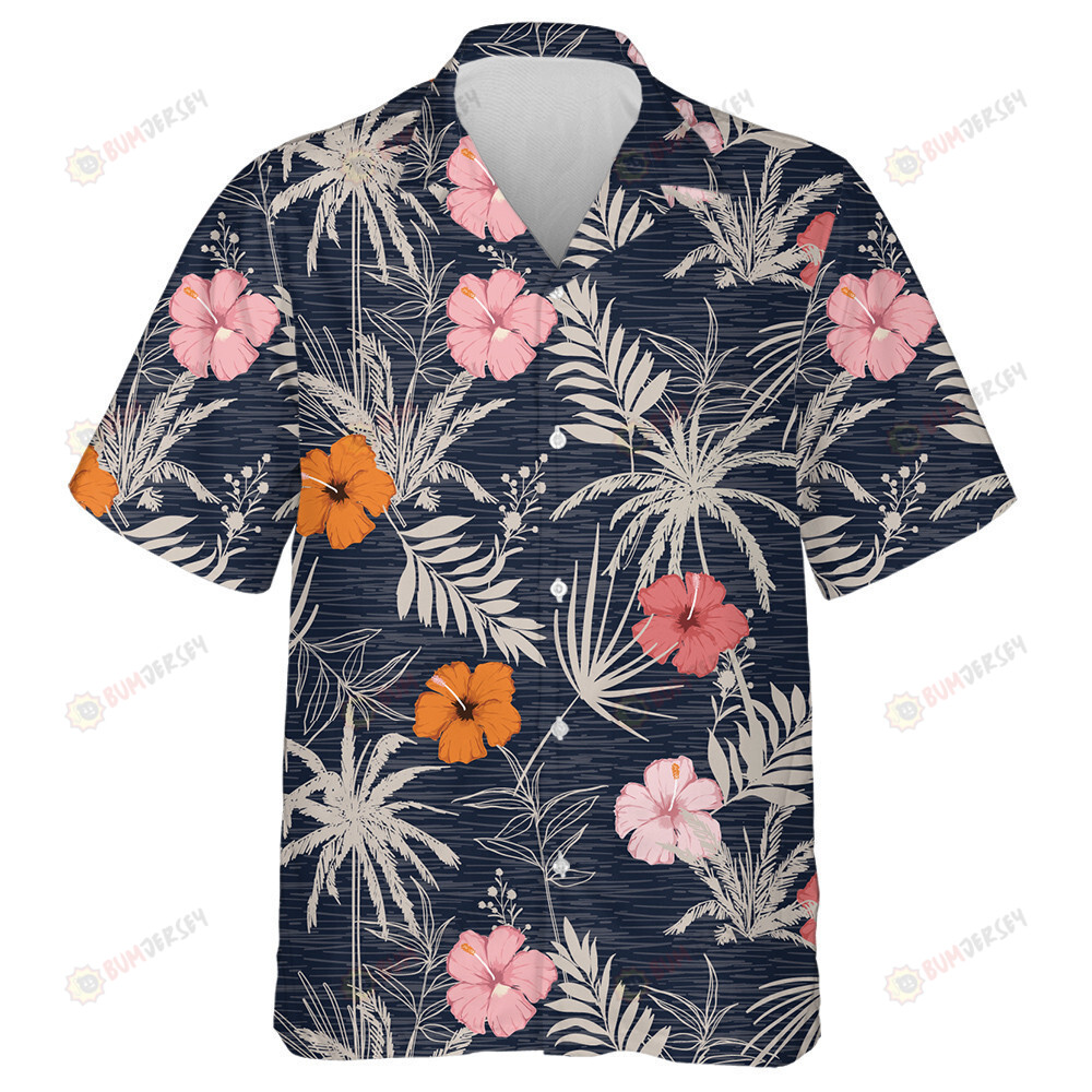 Trendy Hawaiian Style Pattern Colorful Hibiscus Flowers And Tropical Leaves Hawaiian Shirt