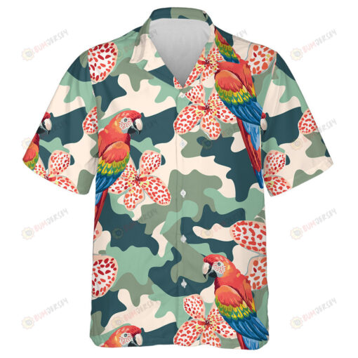 Trendy Painting Of Parrot Canna Flowers On Camo Background Hawaiian Shirt