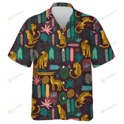 Trendy Style Leopards And Abstract Tropical Leaves Hawaiian Shirt