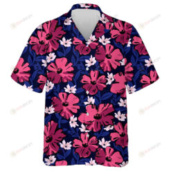 Trendy Texture With Big Pink Flowers Navy Branches Art Design Hawaiian Shirt