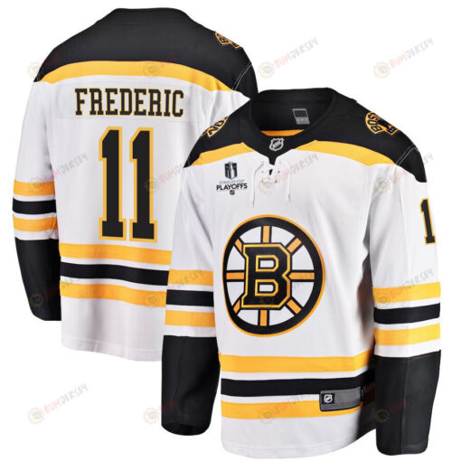 Trent Frederic 11 Boston Bruins Stanley Cup 2023 Playoffs Patch Away Breakaway Men Jersey - White