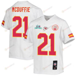 Trent McDuffie 21 Kansas City Chiefs Super Bowl LVII Champions Youth Jersey - White