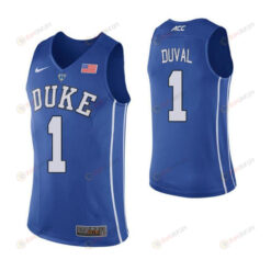 Trevon Duval 1 Elite Duke Blue Devils Basketball Jersey Blue