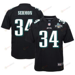 Trey Sermon 34 Philadelphia Eagles Super Bowl LVII Champions 2 Stars Youth Jersey - Black