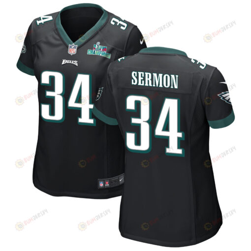 Trey Sermon 34 Philadelphia Eagles Super Bowl LVII Champions WoMen's Jersey - Black