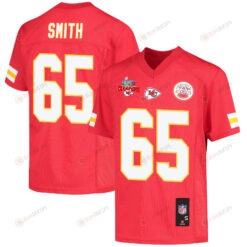 Trey Smith 65 Kansas City Chiefs Super Bowl LVII Champions 3 Stars Youth Jersey - Red