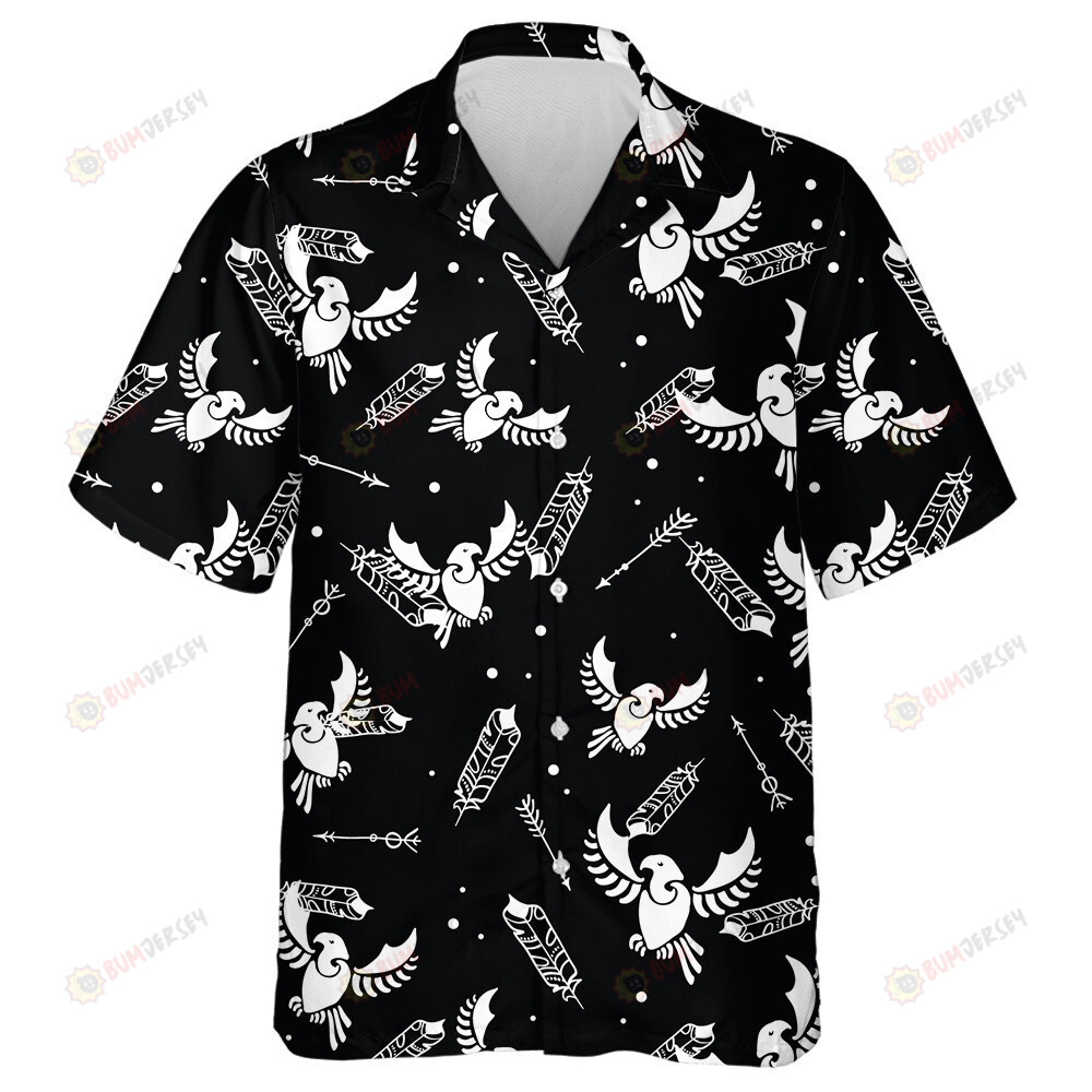 Tribal Arrows And White Eagle On Black Background Hawaiian Shirt