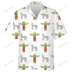 Tribal Totem And Wolf On White Background Hawaiian Shirt