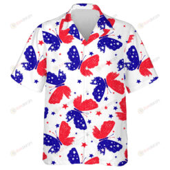 Tricolor Grunge Butterflies Patriotic Star White Background Hawaiian Shirt
