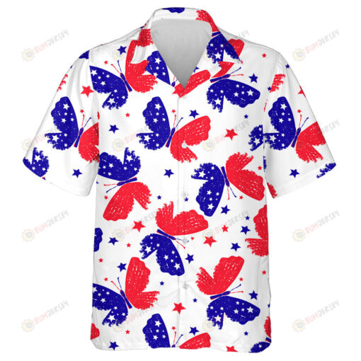 Tricolor Grunge Butterflies Patriotic Star White Background Hawaiian Shirt