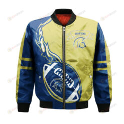 Trinity Western Spartans Bomber Jacket 3D Printed Flame Ball Pattern