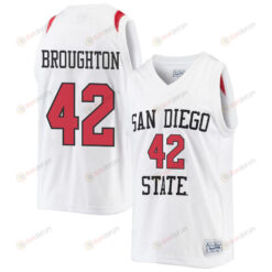 Triston Broughton 42 San Diego State Aztecs 2023 Basketball Jersey- Men White