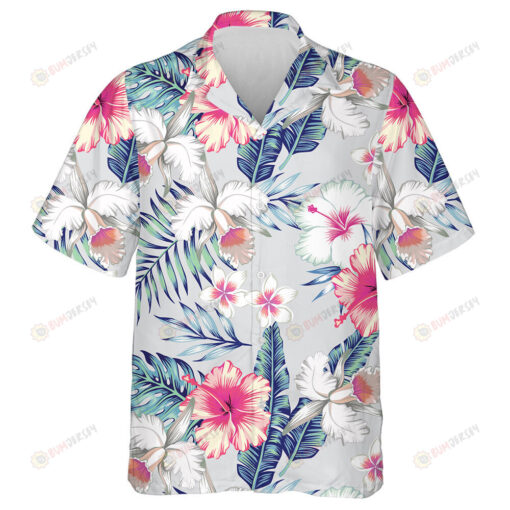 Tropic Exotic Hibiscus Flowers Orchid Plumeria Flower Pattern Hawaiian Shirt