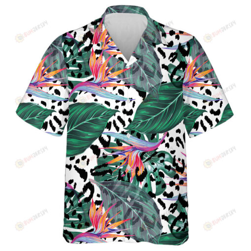 Tropical Floral With Exotic Flowers On Leopard Hawaiian Shirt