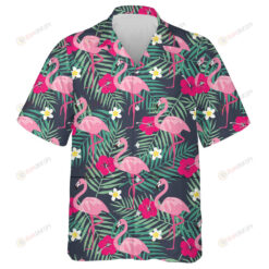 Tropical Forest And Flowers With Pink Flamingo Hawaiian Shirt