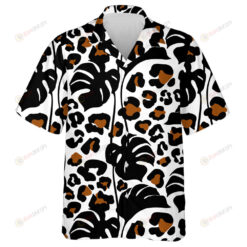 Tropical Leaves And Cartoon Leopard Camouflage Spots Hawaiian Shirt