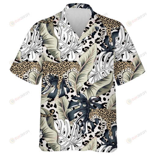 Tropical Leopard And Monstera Palm Leaves Hawaiian Shirt