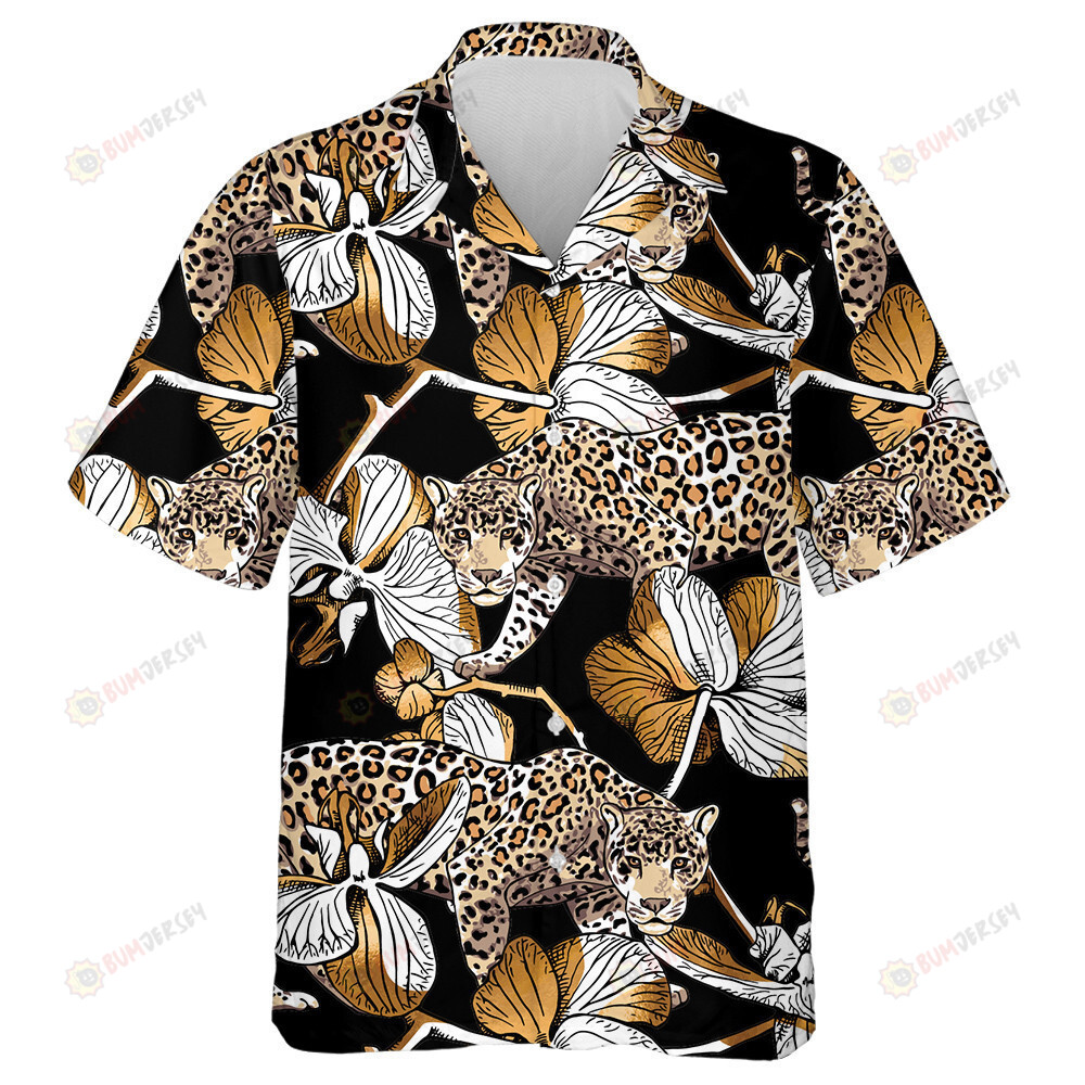 Tropical Leopard Animal And Lily Flowers Hawaiian Shirt
