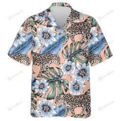 Tropical Leopard Animal And Passion Flowers Pink Background Hawaiian Shirt
