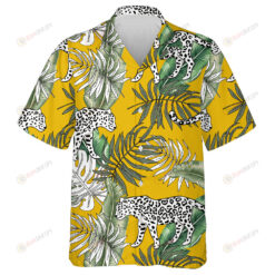 Tropical Leopard Animal Banana On Yellow Background Hawaiian Shirt