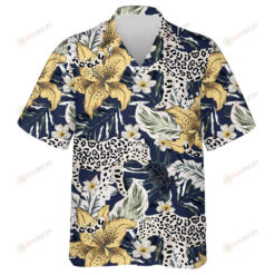 Tropical Leopard Animal Lily Flowers And Palm Leaves Hawaiian Shirt