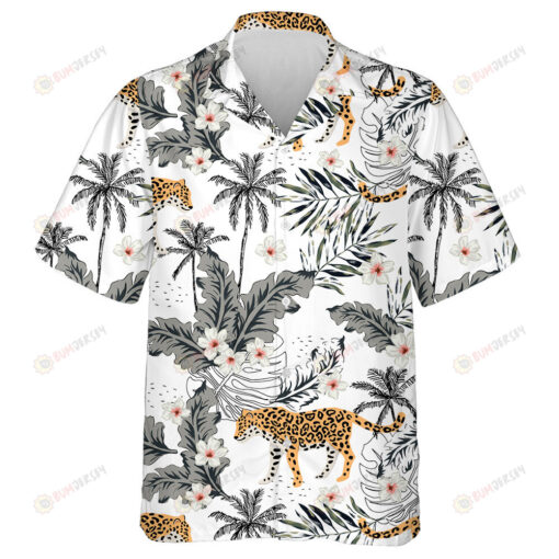 Tropical Leopard Animals And Plumeria Flowers Hawaiian Shirt