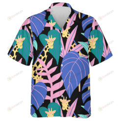 Tropical Pattern With Exotic Leaves And Giraffe Hawaiian Shirt