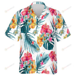 Tropical Plants Colorful Flowers And Green Palm Leaves Art Pattern Hawaiian Shirt