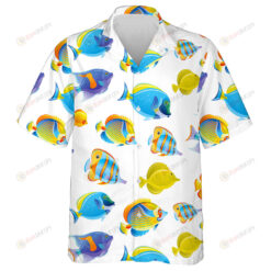 Tropical Sea Coral Reef And Cute Fishes On White Design Hawaiian Shirt