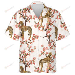 Tropical Vintage Botanical Sakura Tree And Leopard Hawaiian Shirt