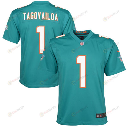 Tua Tagovailoa 1 Miami Dolphins Game Youth Jersey - Aqua