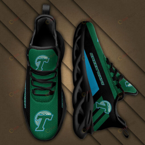 Tulane Green Wave Logo Black Stripe Pattern 3D Max Soul Sneaker Shoes In Green