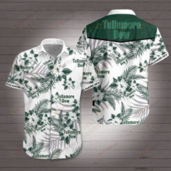 Tullamore Dew Leaf & Flower Pattern Curved Hawaiian Shirt In Green & White