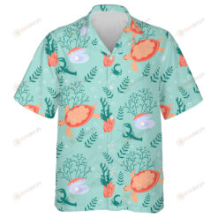 Turtle And Polynesian Symbols On White Hawaiian Shirt