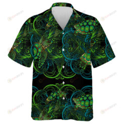 Turtles And Algae On A Turquoise Background Hawaiian Shirt