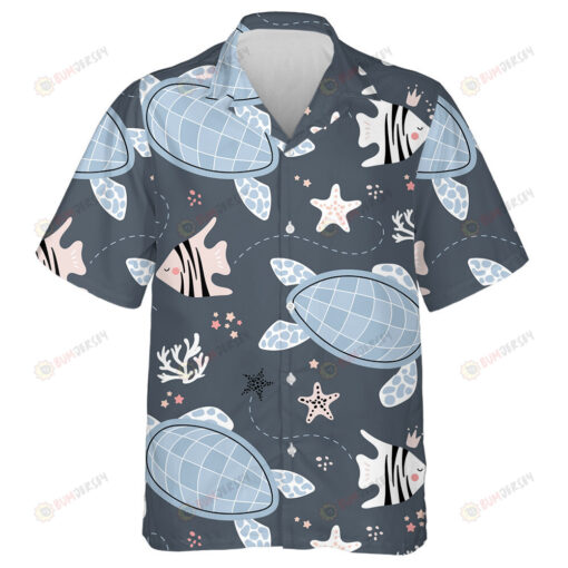 Turtles And Flowers On Green Background Hawaiian Shirt