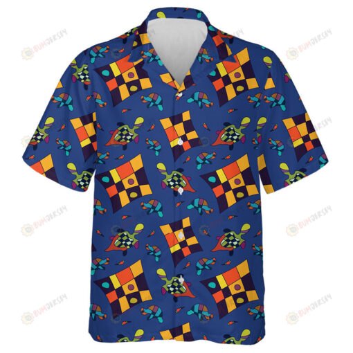 Turtles And Lotuses In Blue Colors Hawaiian Shirt