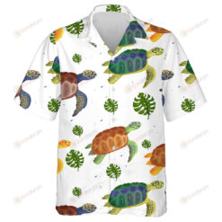 Turtles And Palm Trees Tropical Elements Hawaiian Shirt