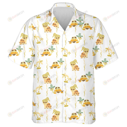 Turtles And Sea Corals On A Blue Background In Cartoon Style Hawaiian Shirt