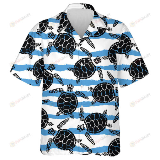 Turtles Blue Gray And White Colors Grunge Texture Hawaiian Shirt