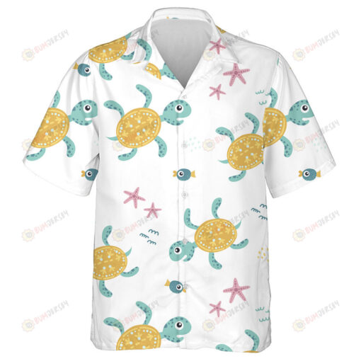 Turtles Fish Corals And Shells In Sea Water Hawaiian Shirt