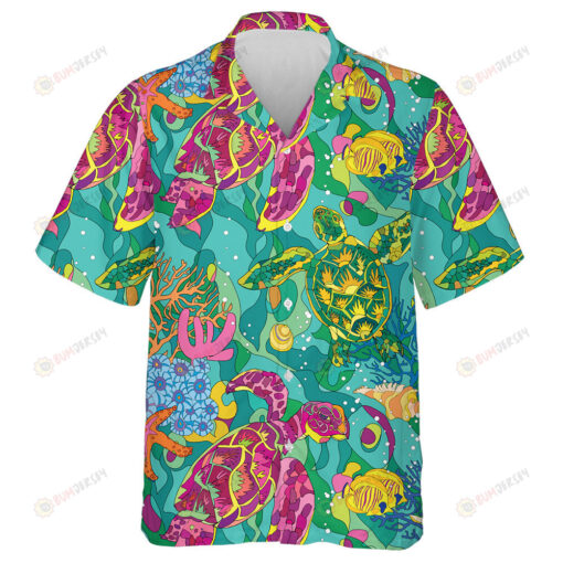 Turtles In Indigenous Style On Yellow Background Hawaiian Shirt