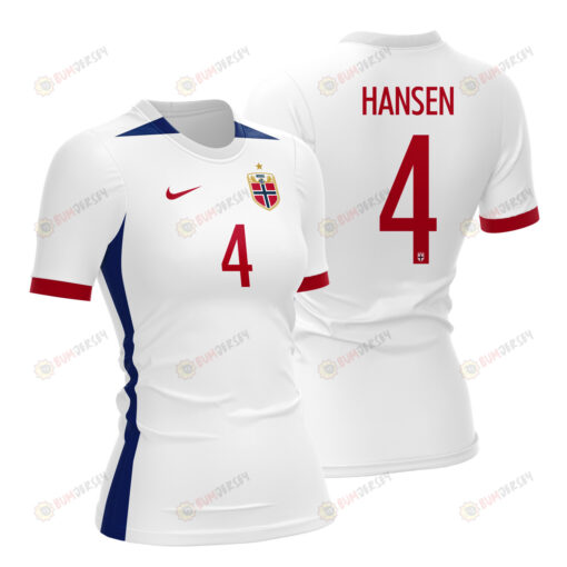 Tuva Hansen 4 Norway 2023 Women Away Jersey - White - All Over Printed Jersey