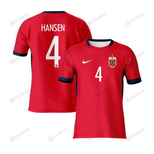 Tuva Hansen 4 Norway 2023 Youth Away Jersey - Red - All Over Printed Jersey