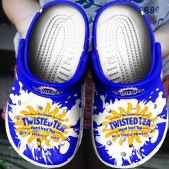 Twisted Tea Logo Pattern Crocs Classic Clogs Shoes In Blue & White - AOP Clog